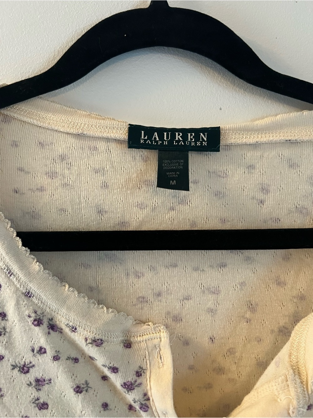 Ralph Lauren Cream Henley Sweater with Purple Floral Print - Picture 2 of 2